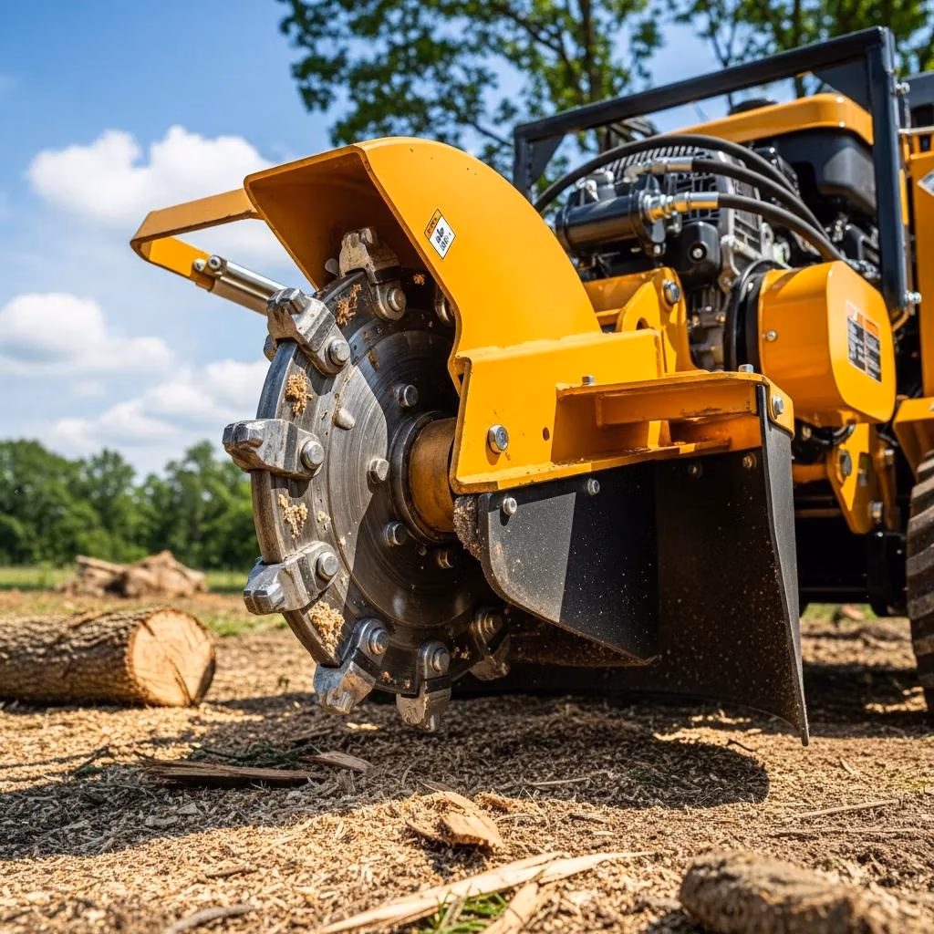 Professional stump grinder blades and robust design for efficient stump removal.