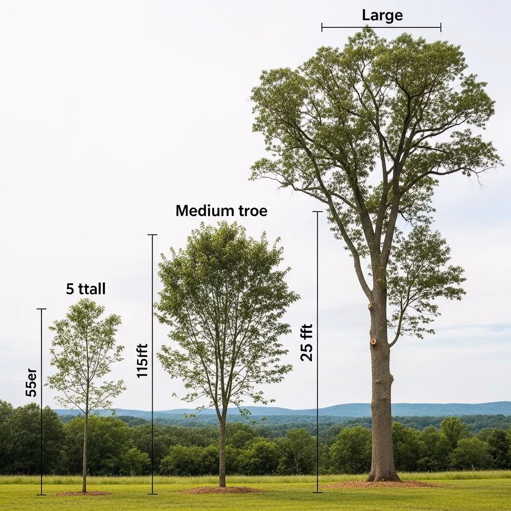 Comparison of small, medium, and large trees illustrating tree removal pricing factors in Waukesha County.
