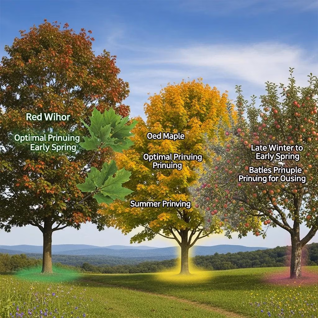 Wisconsin tree species with visual pruning schedule indicators, including red maple and oak, for optimal