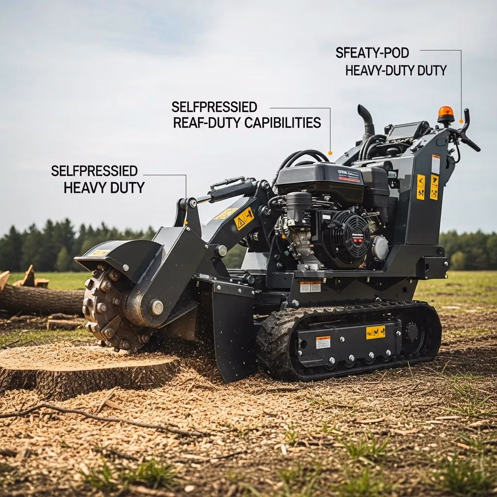 Modern stump grinder showcasing self-propelled capabilities and heavy-duty construction for efficient stump grinding.
