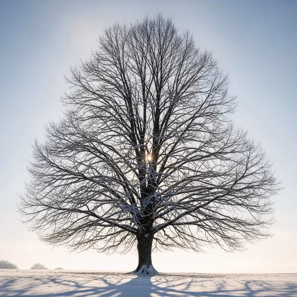 Dormant tree in winter landscape illustrating optimal timing for tree maintenance in Wisconsin.
