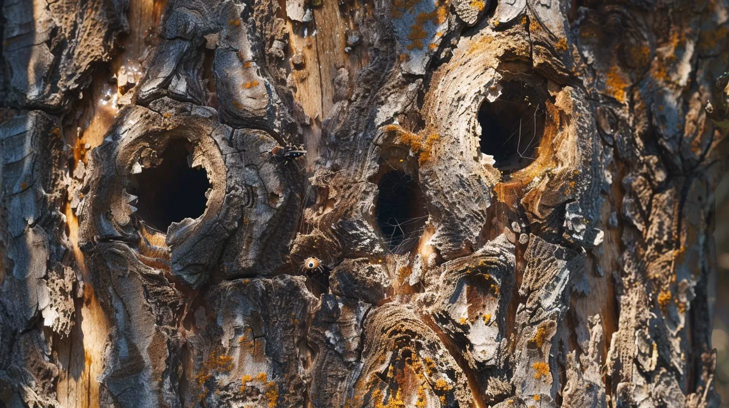 Ash Tree with bore holes left by an Emerald Ash Borer