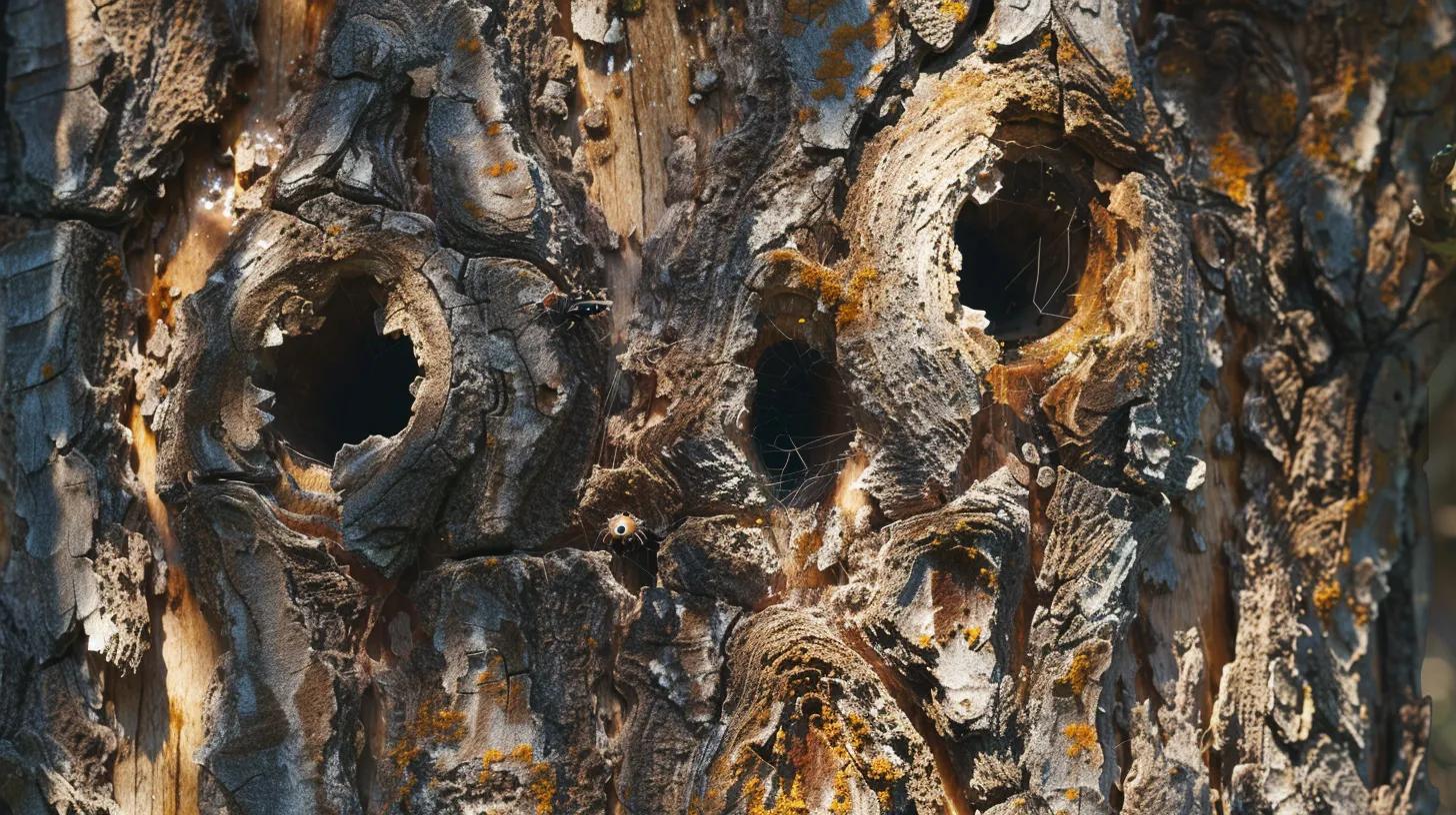 Ash Tree with bore holes left by an Emerald Ash Borer