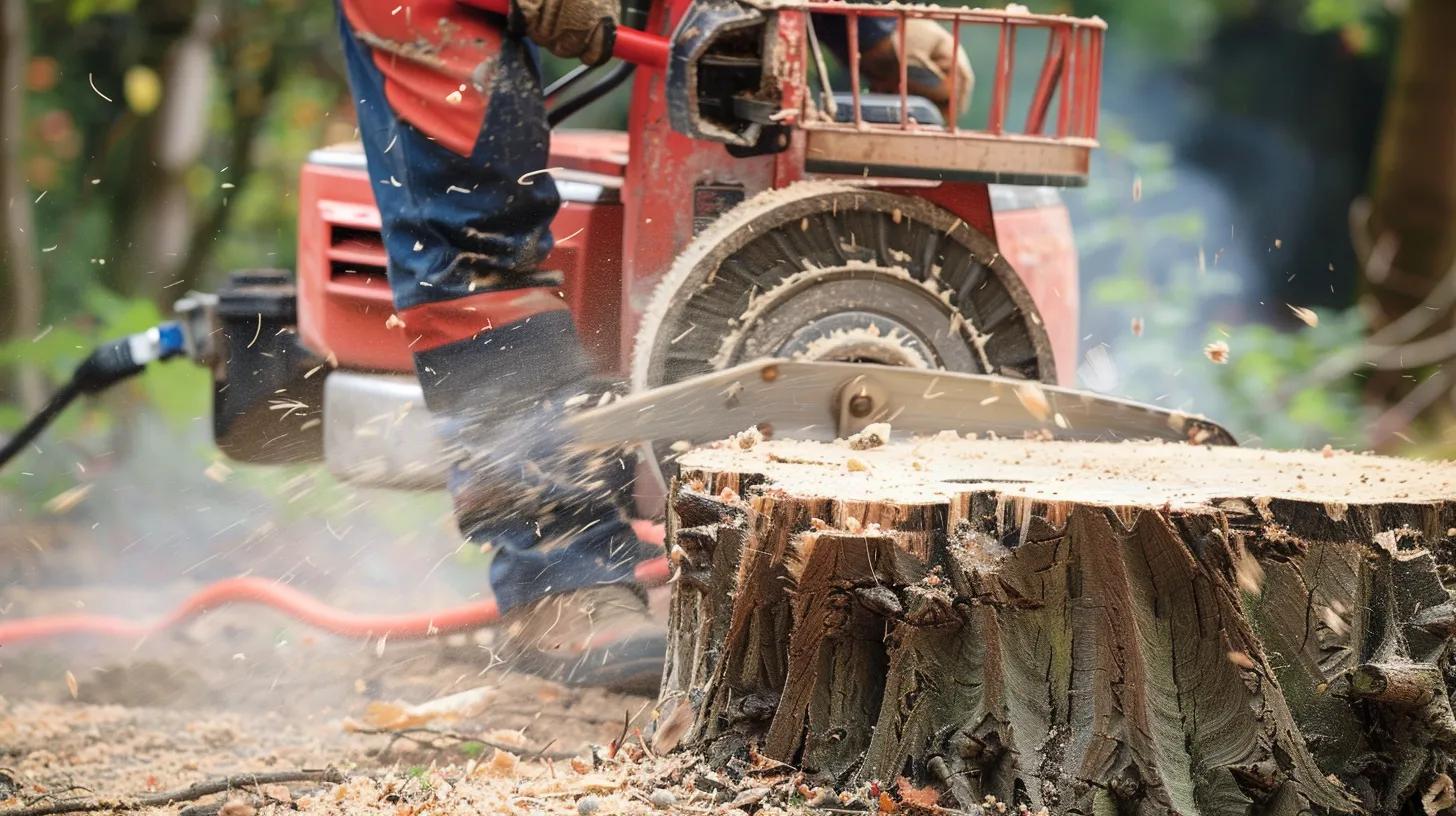 arborist using a stump grinder on a stump