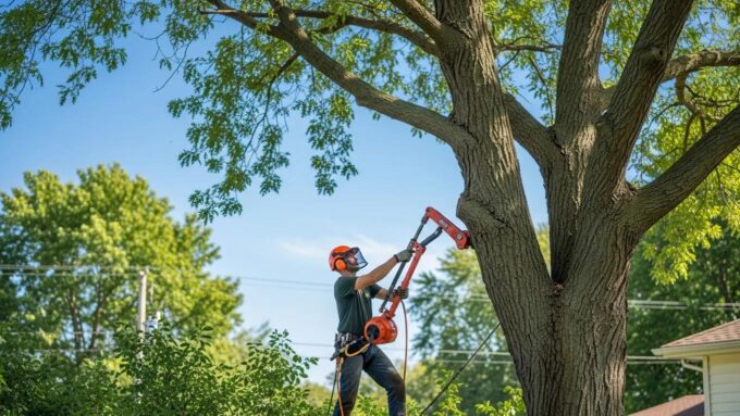 Professional arborist providing tree care services in Muskego, WI, showcasing expertise and safety