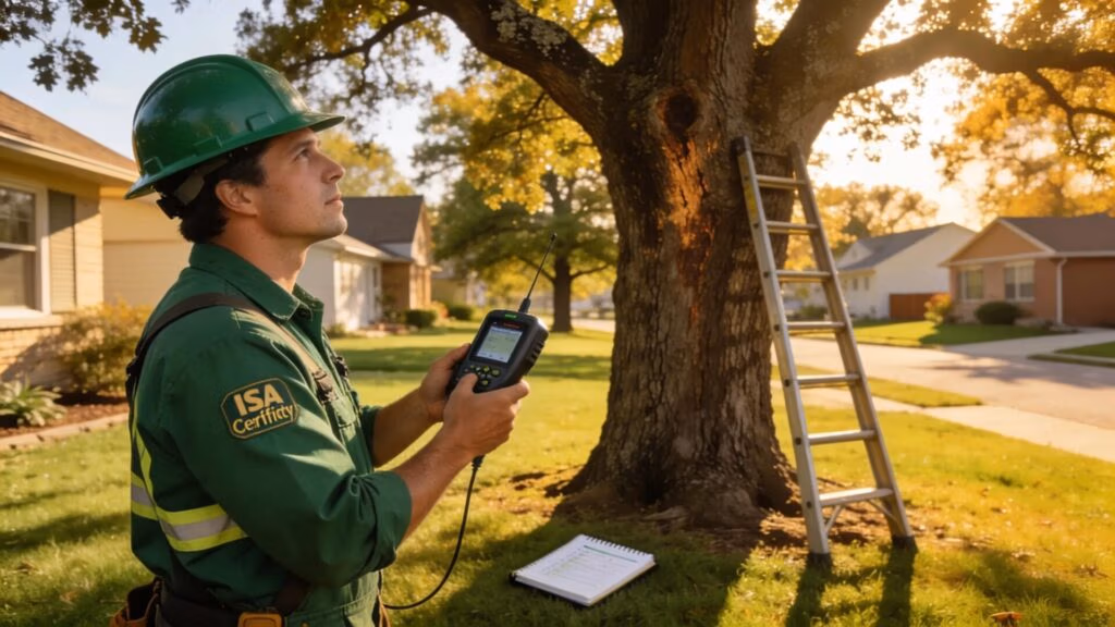 ISA Certified Arborist conducting a professional tree inspection in Waukesha