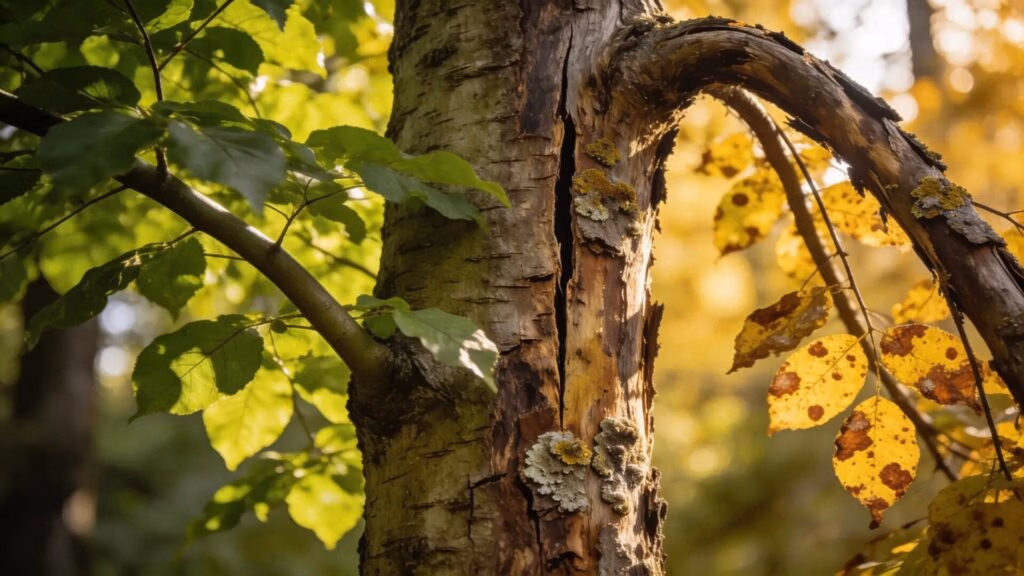 Signs of tree distress, illustrating risk factors identified during tree safety inspections